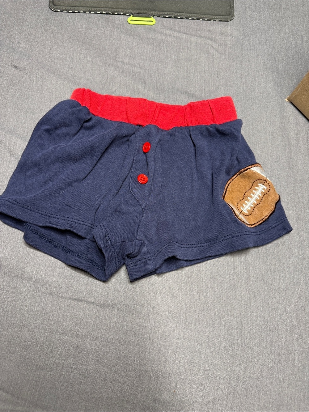 Bearington Baby Collection Navy Shorts with Red Waistband and Football Patch